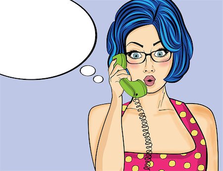 panic and crowd - Surprised pop art  woman chatting on retro phone . Comic woman with speech bubble. Pin up girl. Vector illustration. Stock Photo - Budget Royalty-Free & Subscription, Code: 400-08809065