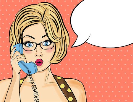 panic and crowd - Surprised pop art  woman chatting on retro phone . Comic woman with speech bubble. Pin up girl. Vector illustration. Stock Photo - Budget Royalty-Free & Subscription, Code: 400-08809062