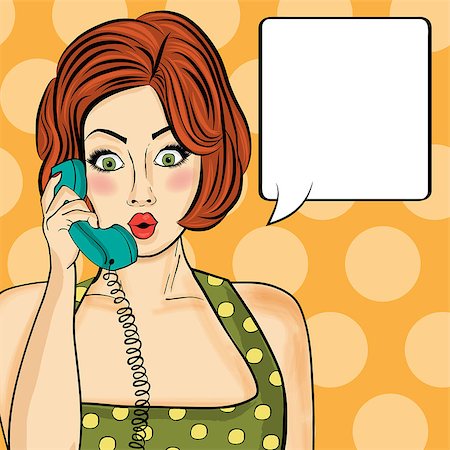 panic and crowd - Surprised pop art  woman chatting on retro phone . Comic woman with speech bubble. Pin up girl. Vector illustration. Stock Photo - Budget Royalty-Free & Subscription, Code: 400-08809075