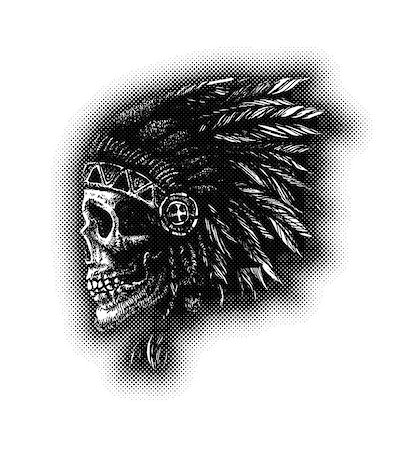 skeleton head drawing - skull indian chief hand drawing style vector illustration Stock Photo - Budget Royalty-Free & Subscription, Code: 400-08809473