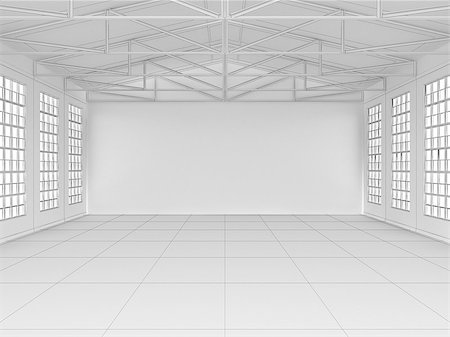 simsearch:600-06808788,k - Big hall with windows on walls and ceiling. 3D rendering Photographie de stock - Aubaine LD & Abonnement, Code: 400-08814396