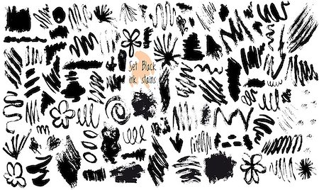 simsearch:400-07838679,k - Vector Set of Black ink vector stains. Black hand drawn design elements Stock Photo - Budget Royalty-Free & Subscription, Code: 400-08814878
