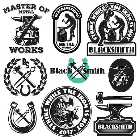 simsearch:400-06560568,k - vector set of badges, design elements, templates for logo design on the theme of blacksmithing Photographie de stock - Aubaine LD & Abonnement, Code: 400-08817391