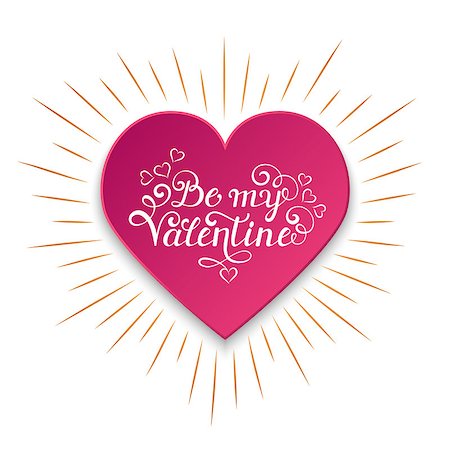 Be my Valentine inscription with gold rays and red heart on white background. Calligraphy font style. Vector illustration. Stock Photo - Budget Royalty-Free & Subscription, Code: 400-08817720