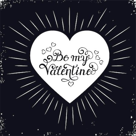 Be my Valentine inscription with rays and heart on black background. Calligraphy font style. Vector illustration. Stock Photo - Budget Royalty-Free & Subscription, Code: 400-08817731