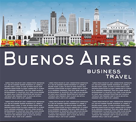 simsearch:400-07111236,k - Buenos Aires Skyline with Color Landmarks, Blue Sky and Copy Space. Vector Illustration. Stock Photo - Budget Royalty-Free & Subscription, Code: 400-08818034