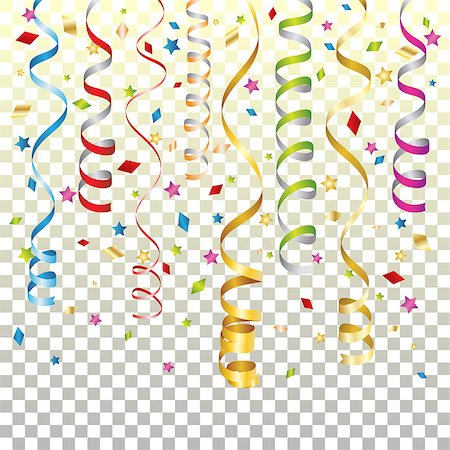 Holiday Background with Streamer and Confetti on transparent background, isolated vector illustration Stock Photo - Budget Royalty-Free & Subscription, Code: 400-08818629