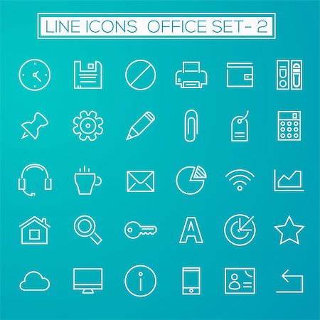 favorite - Thin line office icons on emerald, set 2 Stock Photo - Budget Royalty-Free & Subscription, Code: 400-08819316