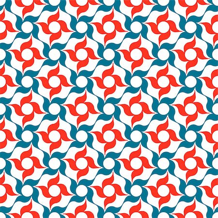 Oriental arabesque pattern. Red and blue trellis of stylized four-petal pinwheel-shaped flowers on white background. Vector seamless repeat. Stock Photo - Budget Royalty-Free & Subscription, Code: 400-08810942