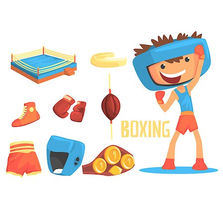 Boy Boxer, Kids Future Dream Professional Boxing Sportive Career Illustration With Related To Profession Objects. Smiling Child Carton Character With Sports Attributes Around Cute Vector Drawing. Stock Photo - Budget Royalty-Free & Subscription, Code: 400-08820011