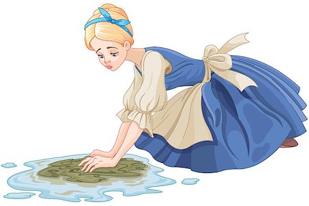 Sad Cinderella cleaning the floor with floor cloth Stock Photo - Budget Royalty-Free & Subscription, Code: 400-08820085