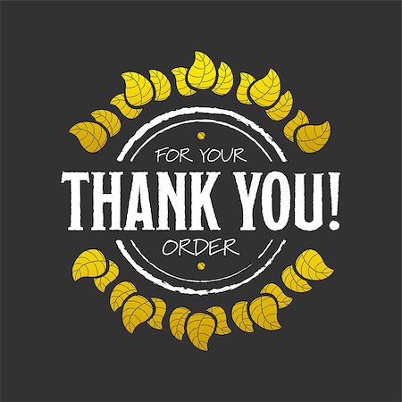 Golden Thank you badge with leaves on black background Stock Photo - Budget Royalty-Free & Subscription, Code: 400-08820105