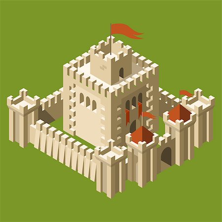 Isometric medieval castle with fortified wall and towers Stock Photo - Budget Royalty-Free & Subscription, Code: 400-08834910