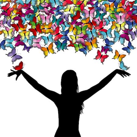 Woman silhouette with colorful butterflies Stock Photo - Budget Royalty-Free & Subscription, Code: 400-08835777