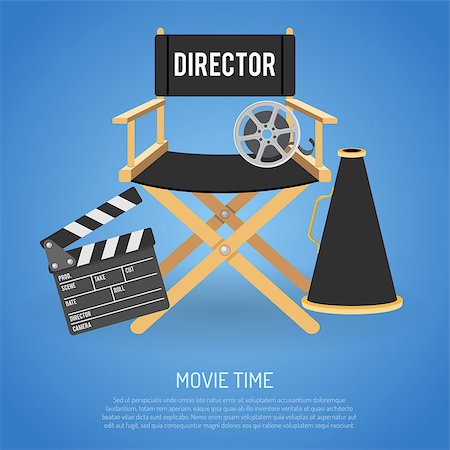 simsearch:700-00094661,k - Cinema and Movie time flat icons with film reel, director chair, loudspeaker, clapperboard, isolated vector illustration Photographie de stock - Aubaine LD & Abonnement, Code: 400-08836019