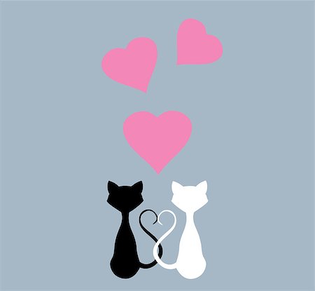 vector illustration of valentine card with cats and hearts Stock Photo - Budget Royalty-Free & Subscription, Code: 400-08836309