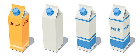 sap - Milk Pack and Juice Pack.  Fruit beverage bottle. Milky product. Healthy food and drink paper box. Blank Container for organic meal products.  Vector illustration, eps10 isolated white background Stock Photo - Budget Royalty-Free & Subscription, Code: 400-08836368