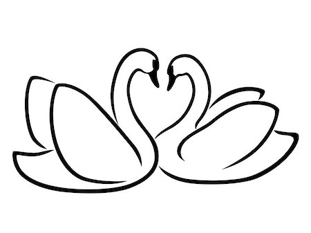 Loving couple of swans, stylized Valentine vector outline Stock Photo - Budget Royalty-Free & Subscription, Code: 400-08836872