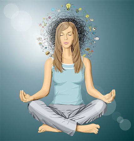 sketch girl face hairs eyes - Vector woman meditating in lotus pose Stock Photo - Budget Royalty-Free & Subscription, Code: 400-08837048