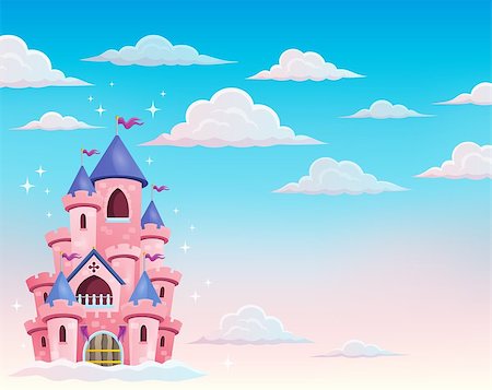 stronghold - Pink castle in clouds theme 1 - eps10 vector illustration. Stock Photo - Budget Royalty-Free & Subscription, Code: 400-08833401