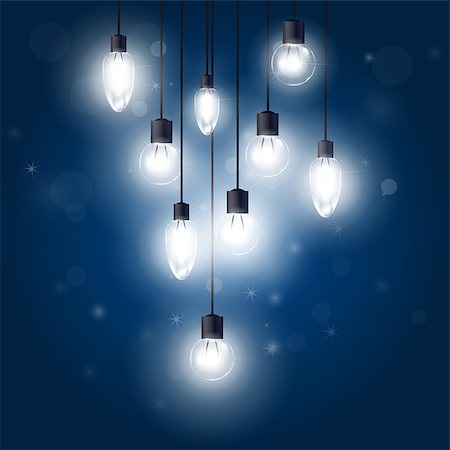 Luminous light bulbs hanging on cords - lamps Stock Photo - Budget Royalty-Free & Subscription, Code: 400-08833654