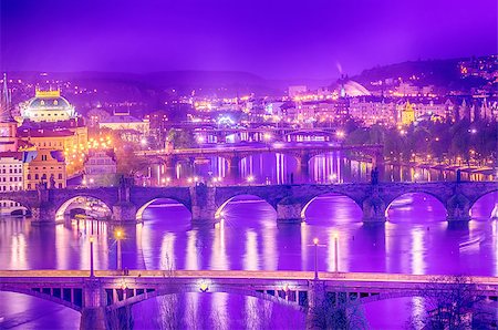 simsearch:400-05732427,k - Prague, Czech Republic: romantic bridges that crosses Vltava river in the sunset Stock Photo - Budget Royalty-Free & Subscription, Code: 400-08864248