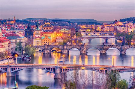 simsearch:400-05732427,k - Prague, Czech Republic: romantic bridges that crosses Vltava river in the sunset Stock Photo - Budget Royalty-Free & Subscription, Code: 400-08864307