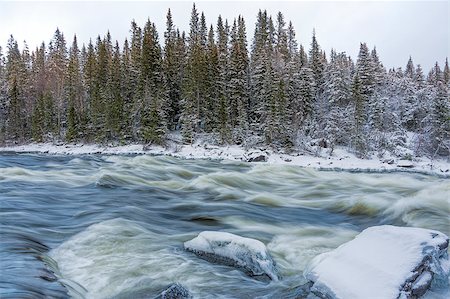 river and falls winter scenes - Tannoforsen waterfall in Sweden, does not freeze in the winter the water falls from a height of between stones Stock Photo - Budget Royalty-Free & Subscription, Code: 400-08861880