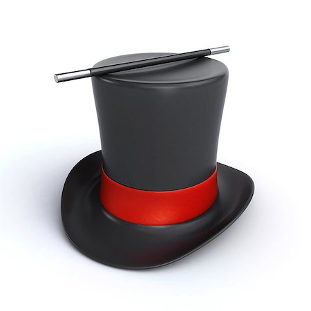 simsearch:400-04760873,k - Magician hat with magic wand on the white background (3d render) Stock Photo - Budget Royalty-Free & Subscription, Code: 400-08862572