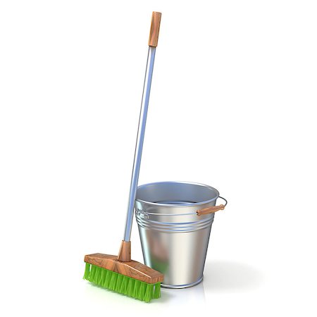 Cleaning equipment. Bucket and mop. 3D render isolated on white background Stock Photo - Budget Royalty-Free & Subscription, Code: 400-08887905