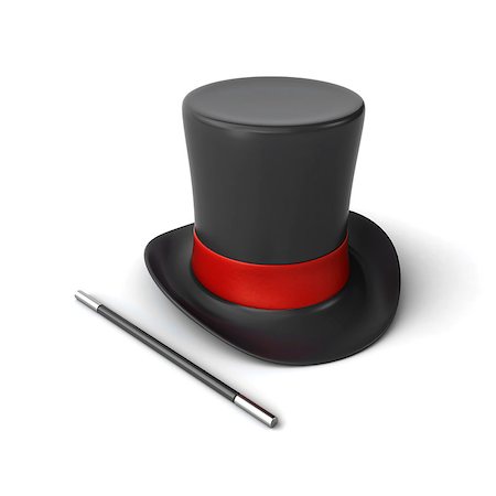 simsearch:400-04279469,k - Magician hat with magic wand on the white background (3d render) Stock Photo - Budget Royalty-Free & Subscription, Code: 400-08899751