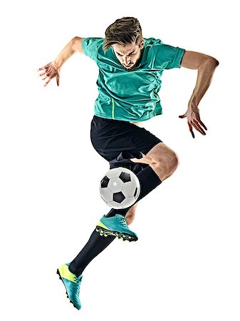 one caucasian soccer player man jungling isolated on white background Stock Photo - Budget Royalty-Free & Subscription, Code: 400-08890767
