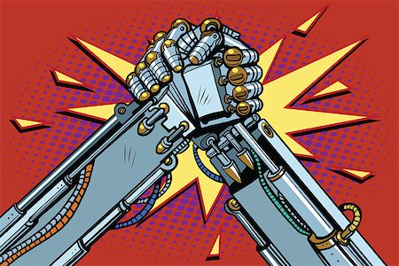 enemy - Fighting robots Arm wrestling fight confrontation, pop art retro vector illustration Stock Photo - Budget Royalty-Free & Subscription, Code: 400-08891532