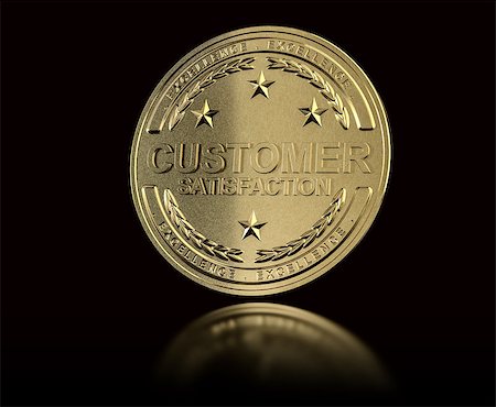 simsearch:400-07124623,k - Golden customer satisfaction medal over black background. Concept of Customer Relationship Management. 3D illustration Stock Photo - Budget Royalty-Free & Subscription, Code: 400-08893021
