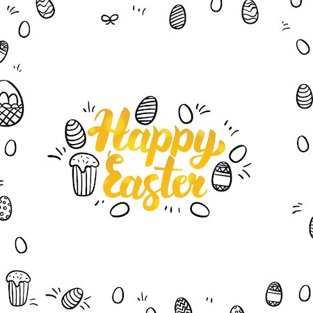 drawn easter eggs - Happy Easter Gold Greeting Postcard. Vector Illustration of Seasonal Holiday Lettering with Doodles. Stock Photo - Budget Royalty-Free & Subscription, Code: 400-08893055