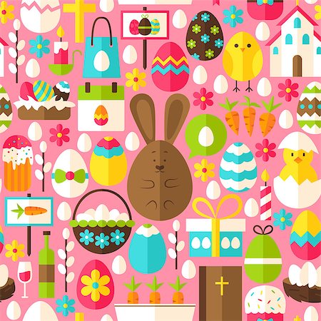 simsearch:400-07424187,k - Pink Easter Seamless Pattern. Flat Design Vector Illustration. Tile Background. Spring Holiday. Photographie de stock - Aubaine LD & Abonnement, Code: 400-08893081