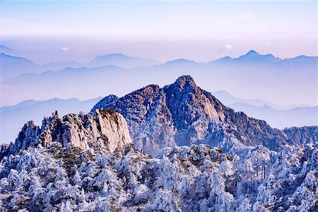 simsearch:400-04587823,k - Winter sunrise landscape in Huangshan National park. Park located in Anhui province in China. It is a UNESCO World Heritage Site. Stock Photo - Budget Royalty-Free & Subscription, Code: 400-08893285