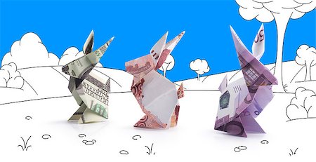 simsearch:400-08891312,k - hares origami from the banknote in a landscape Stock Photo - Budget Royalty-Free & Subscription, Code: 400-08893534