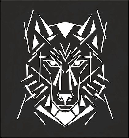 Tribal wolf tatoo, single line abstract vector Stock Photo - Budget Royalty-Free & Subscription, Code: 400-08916549