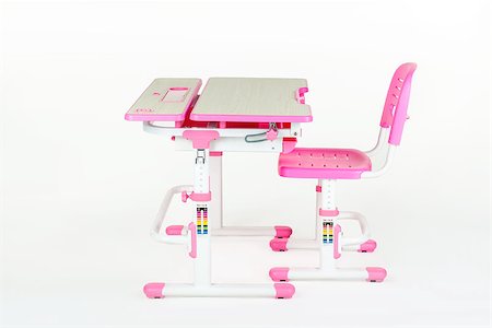 School desk and chair pink color on a white background isolated Stock Photo - Budget Royalty-Free & Subscription, Code: 400-08916883