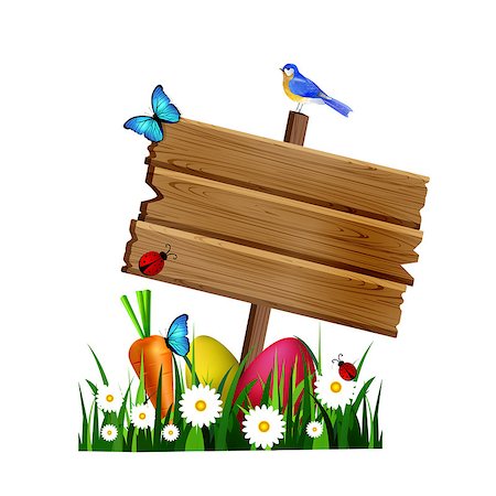 simsearch:400-04229535,k - egg hunt wooden board on a lawn with flowers eggs carrot and butterfly and ladybugs birds vector Photographie de stock - Aubaine LD & Abonnement, Code: 400-08917828