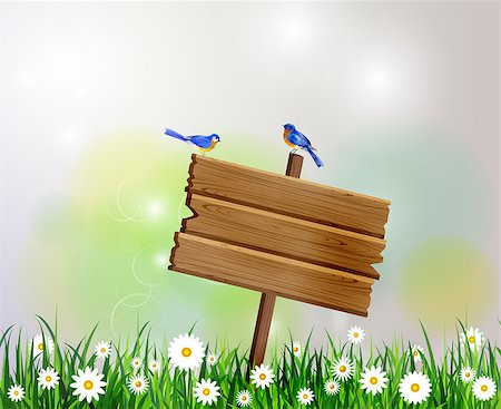 simsearch:400-04229535,k - advertisement wooden board on a lawn with flowers and birds vector Photographie de stock - Aubaine LD & Abonnement, Code: 400-08917829