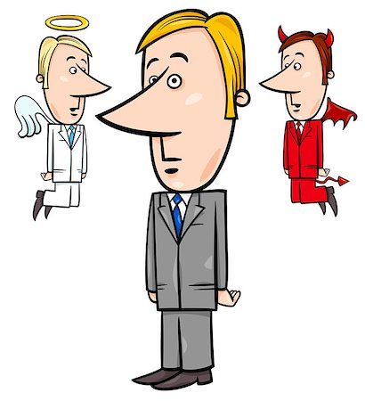 Concept Cartoon Illustration of Businessman with Angel and Devil Whispering in his Ear Stock Photo - Budget Royalty-Free & Subscription, Code: 400-08918564