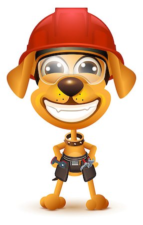 engineers hat cartoon - Labor day. Yellow dog builder in protective helmet smile. Isolated on white vector cartoon illustration Foto de stock - Super Valor sin royalties y Suscripción, Código: 400-08919110