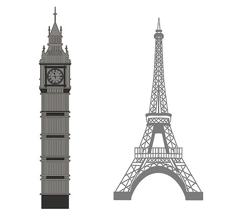 paris clock - Big Ben and Eiffel Tower vector icons Stock Photo - Budget Royalty-Free & Subscription, Code: 400-08919267