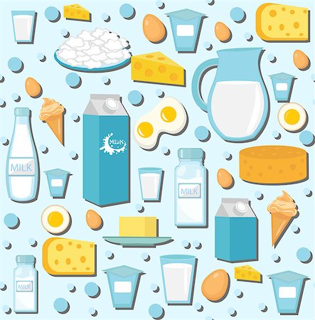 Dairy products seamless pattern with milk, cheese. Dairies background, texture, paper. Vector illustration Stock Photo - Budget Royalty-Free & Subscription, Code: 400-08929798