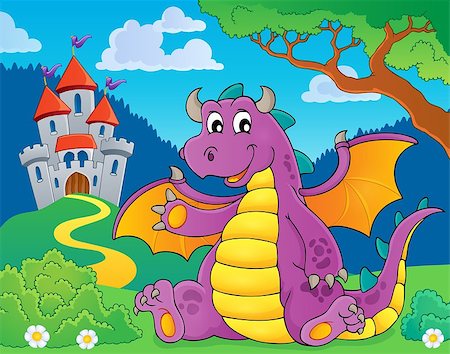 fairy tale castle on a hill - Happy dragon topic image 4 - eps10 vector illustration. Stock Photo - Budget Royalty-Free & Subscription, Code: 400-08920042