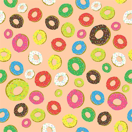 simsearch:400-04350016,k - Colorful Fresh Sweet Donuts Seamless Pattern on Orange Background. Delicios Tasty Glazed Donut. Cream Yummy Cookie. Stock Photo - Budget Royalty-Free & Subscription, Code: 400-08934009