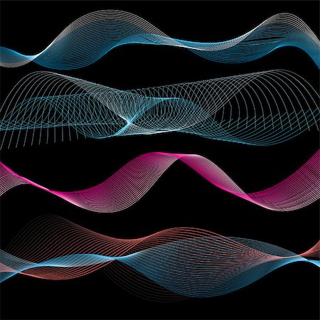 simsearch:400-08627385,k - Vector abstract linear waves on the black background Stock Photo - Budget Royalty-Free & Subscription, Code: 400-08934302