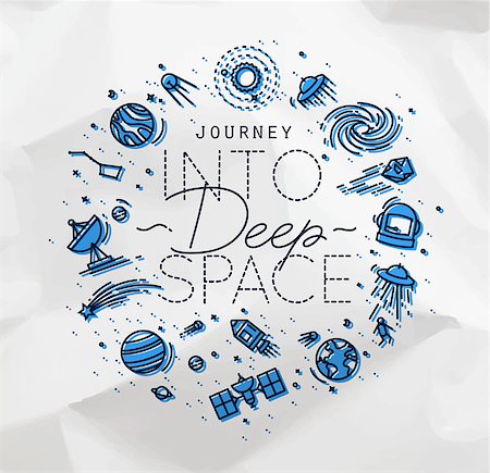 simsearch:400-06096808,k - Space flat monogram lettering journey into deep space drawing with black lines and color on crumpled background Stock Photo - Budget Royalty-Free & Subscription, Code: 400-08934577